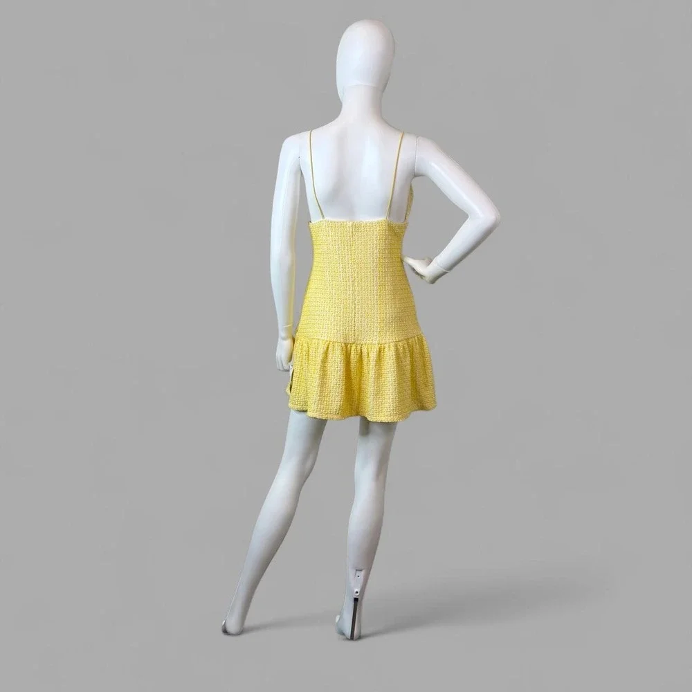 ASOS DESIGN Yellow Textured Boucle V-Neck Ruffle Mini Dress Cami Straps Sz 6